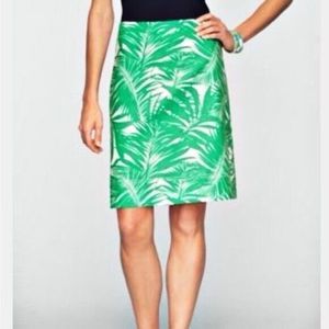 Talbots Green & White Tropical Palm Leaf Print Pencil Straight Skirt Size 4